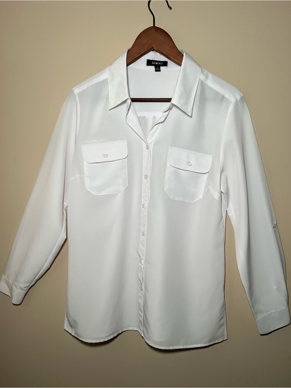 Elements White Button-Down Pocket Women’s Blouse